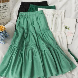 Patchwork Elastic High-waist Midi Skirt
