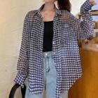 Pocket-front Houndstooth Oversize Shirt As Shown In Figure - One Size