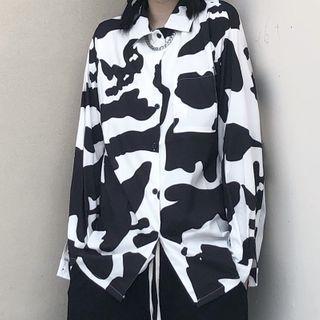 Cow-print Front Pocket Button-down Shirt
