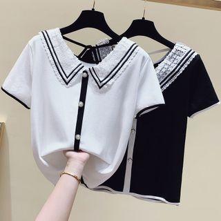 Short-sleeve Collar Contrast Trim Top