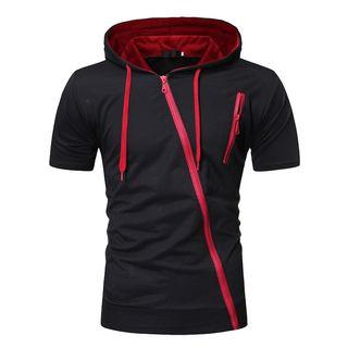 Short-sleeve Asymmetric Zip Hoodie