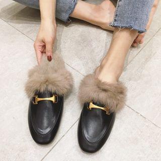 Buckled Furry Trim Mules