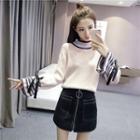 Bow Stripe Bell-sleeve Knit Top