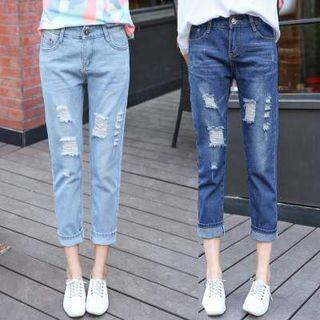 Distrsed Cropped Straight-fit Jeans
