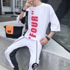 Printed 3/4-sleeve T-shirt / Lettering Sweatpants / Set