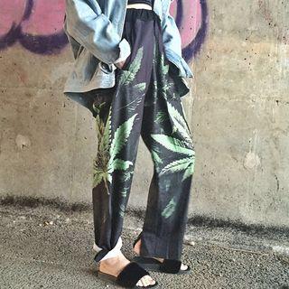 Leaf Print Straight Fit Pants