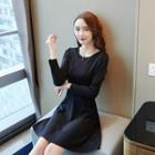 Long-sleeve Lace Trim Mini A-line Dress
