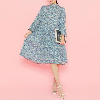 Mock-neck Pattern Midi Dress