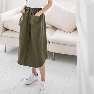 Linen-blend A-line Midi Skirt
