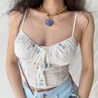 Lace-up Cut-out Embroidered Camisole Top