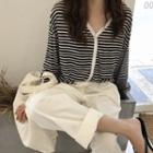 Long-sleeve Striped Top / Straight-fit Pants