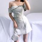 Off-shoulder Short-sleeve Mini A-line Denim Dress