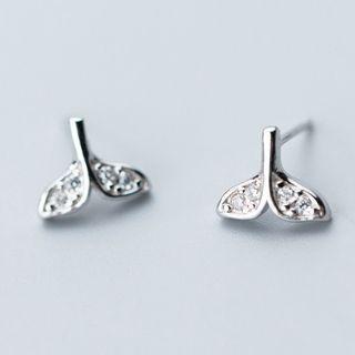 925 Sterling Silver Rhinestone Whale Tail Earring
