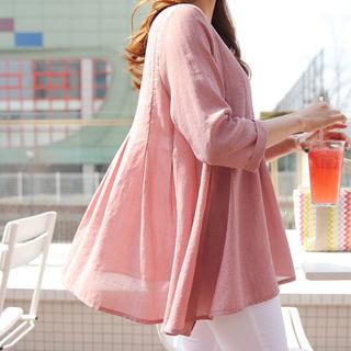 3/4-sleeve Flared Pintuck Top