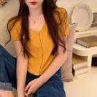 Plain V-neck Knit Cropped Top