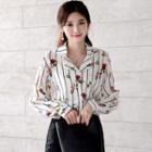 Notched-collar Floral Stripe Shirt