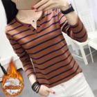 Long-sleeve Fleece-lined Striped T-shirt
