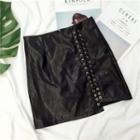 Lace-up A-line Faux Leather Skirt