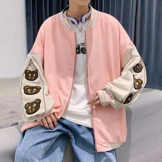 Bear Embroidered Two-tone Jacket