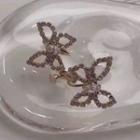 Rhinestone Butterfly Stud Earring 1 Pair - Clip-on Earrings - Gold - One Size