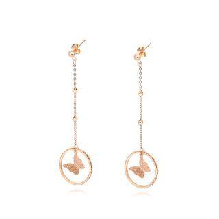 Elegant And Fashion Plated Rose Gold Butterfly Round Tassel 316l Stainless Steel Earrings Rose Gold - One Size
