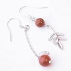 Non-matching Leaf Bead Dangle Earring Silver - One Size