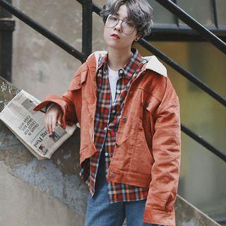 Fleece Collar Corduroy Button Jacket