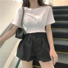 Plain Short-sleeve Crop Top / Shorts