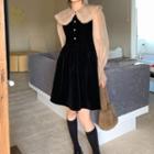 Long-sleeve Peter Pan Collar Mock Two-piece Velvet Dress