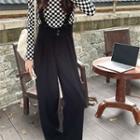 Plain Wide Leg Jumper Pants / Long-sleeve Checkerboard T-shirt