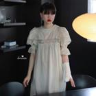 Short-sleeve Lace Panel Midi A-line Dress As Shown In Figure - One Size
