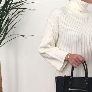 Turtleneck Ribbed Midi Sweater Dress