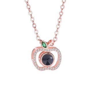 Rhinestone & Bead Apple Pendant Necklace