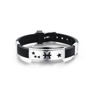 Simple Fashion Twelve Constellation Pisces Geometric 316l Stainless Steel Silicone Bracelet Silver - One Size