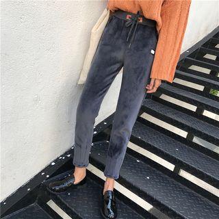 Drawstring Fleece-lining Velour Pants