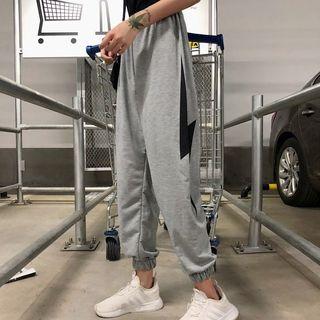 Flash Print Harem Pants / Mock Turtleneck Striped Long-sleeve Top