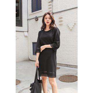 3/4-sleeve Perforated-detail Dress