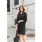 3/4-sleeve Perforated-detail Dress