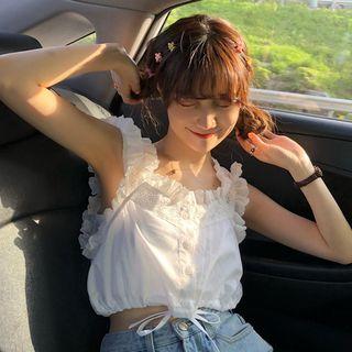 Frill Trim Sleeveless Crop Top White - One Size