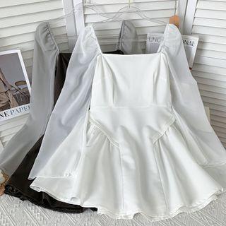 Square-neck Mini Tube Dress With Sleeves