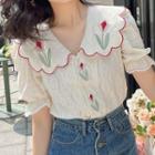 Peter-pan-collar Flower Embroidered Blouse