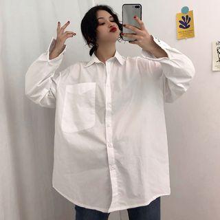 Pocket Front Long Sleeve Shirt White - One Size