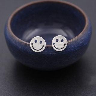 Smiley Ear Stud 1 Pair - Silver - One Size
