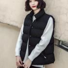 Stand Collar Embroidery Button Padded Vest
