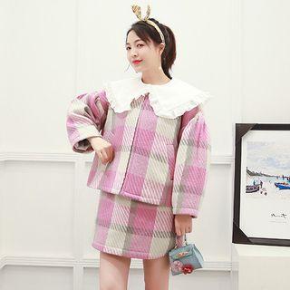 Set: Plaid Zip Jacket + Mini A-line Skirt