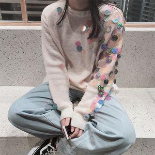 Contrast-trim Sequined Sweater
