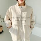 High-neck Cotton Zip Jacket Light Beige - One Size