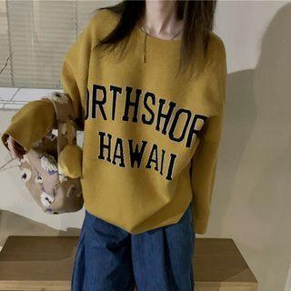 Lettering Jacquard Sweater Yellow - One Size