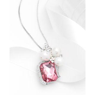 Faux-gem Pendant Long Chain Necklace