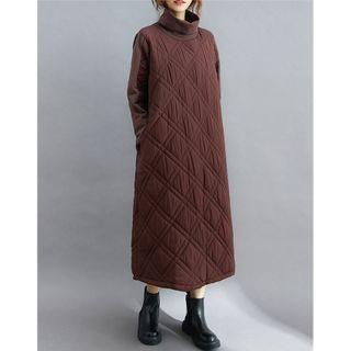 High-neck Argyle Padded Dress